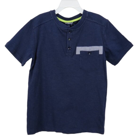 CR Sports Boys Navy Blue Henley T-Shirt Size 7 With Pocket & Buttons Pullover - Picture 1 of 3